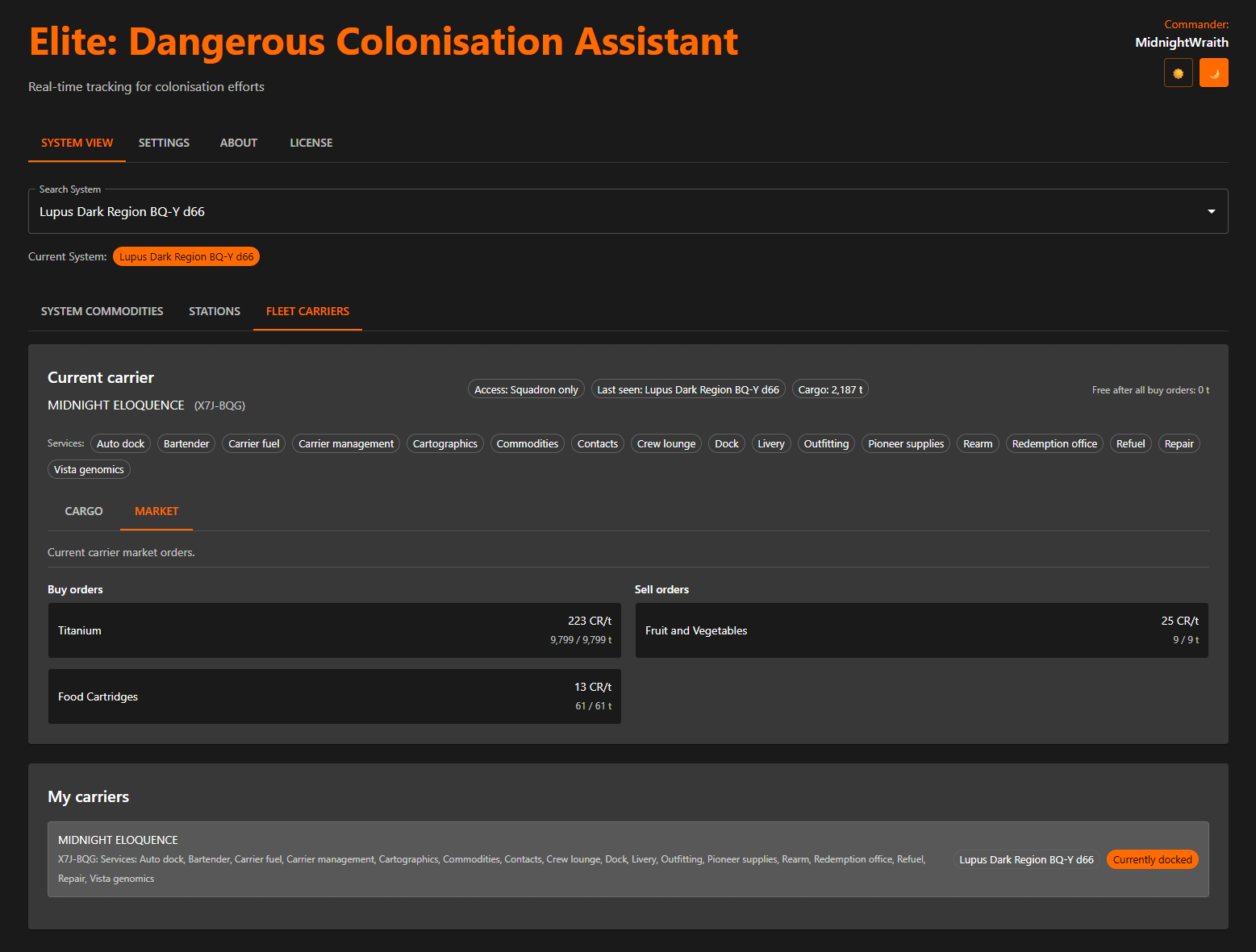 ED Colonisation Assistant Carrier UI
